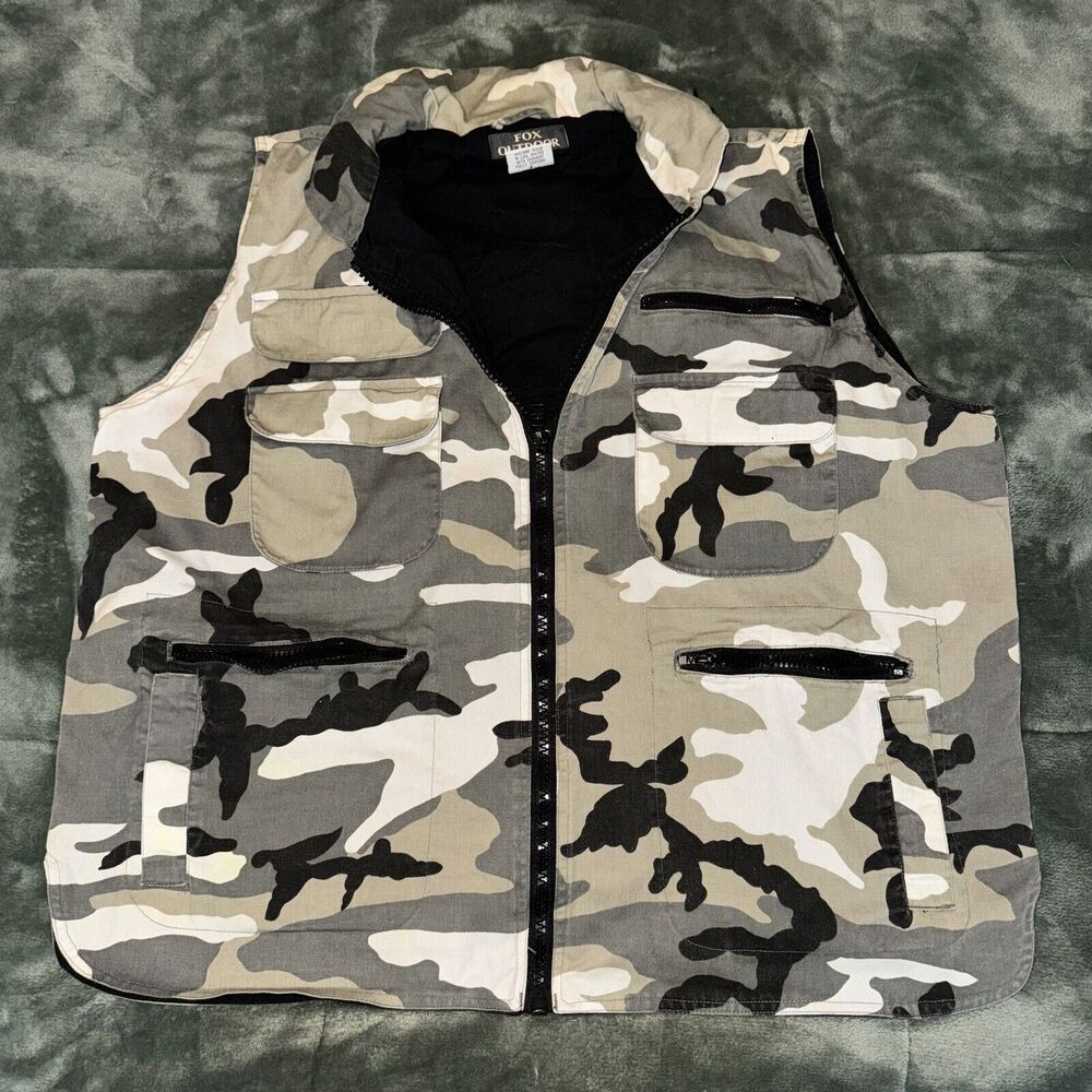 Fox Outdoor Vest Men's Large Gray Camouflage Cotton Utility Hunting Full-Zip